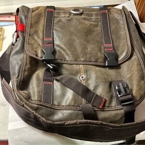 M. Julian Wilsons Distressed Leather Brown Backpack with Red Accent